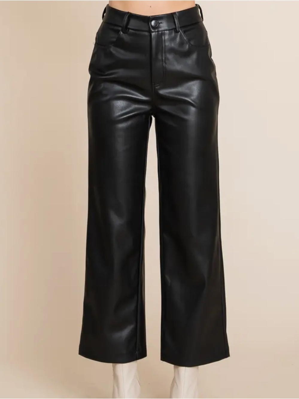 Black Wide-Leg Faux Leather Pants